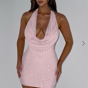 Pink Halter Bodycon Dress for Night Out